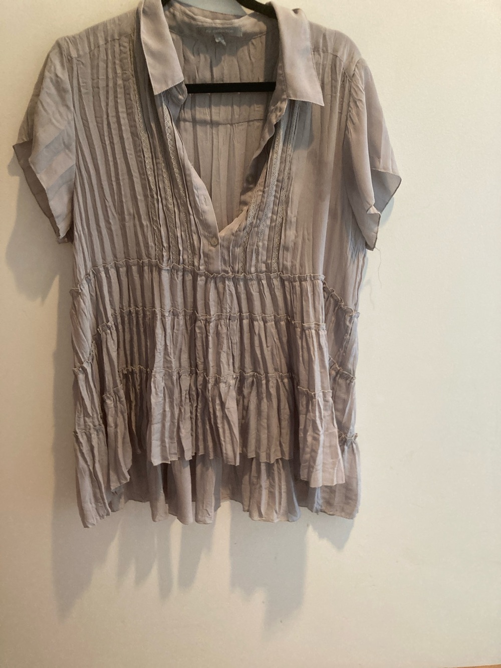 NY Collection Taupe Pleated V-Neck Tunic